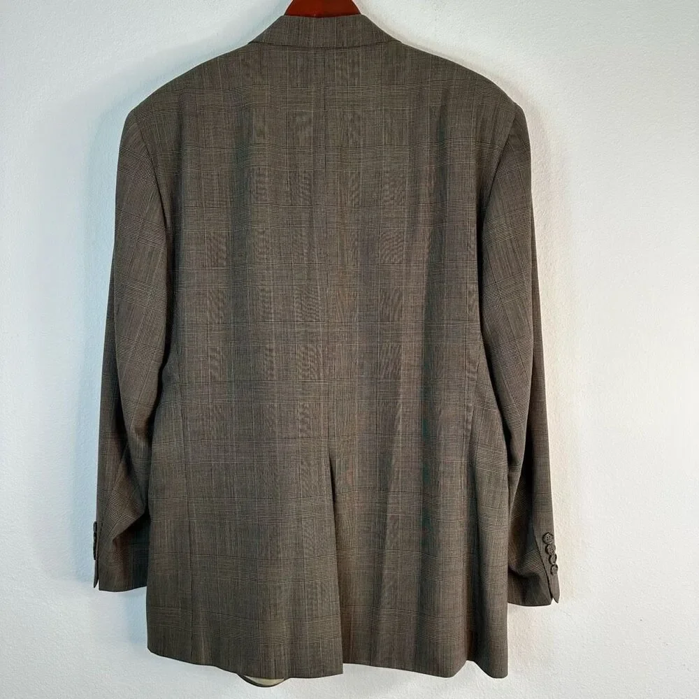 Savile Row Tan Wool Houndstooth‎ Plaid Blazer Sport Coat Mens 44 Preppy Heritage